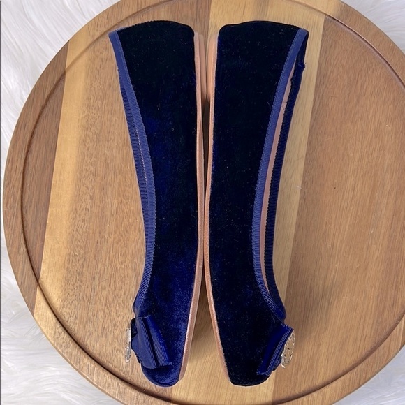 KATE SPADE l Blue Crush Velvet Gold Logo Detail Ballerina Flats Sz. 6 Balletcore - Picture 9 of 12